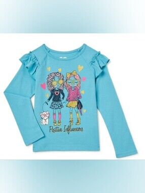 Garanimals Teal 'Positive Influencers' Ruffle-Shoulder Graphic Long Sleeve Tee